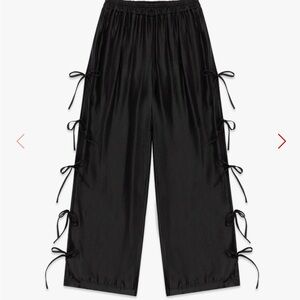 Lisa Says Gah Black Satin Wide Leg Pants
